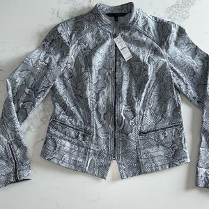 WHBM-Python Printed Moto Jacket. Never worn. SZ 12. Color: Dark & Light Gray